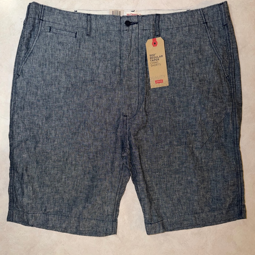 Levis 502 Chino Shorts Mens 42 Blue Linen Cotton Regular Taper Casual Fit NWT